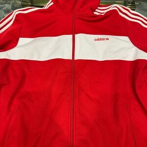 adidas Red and White Zip-Up Track Jacket